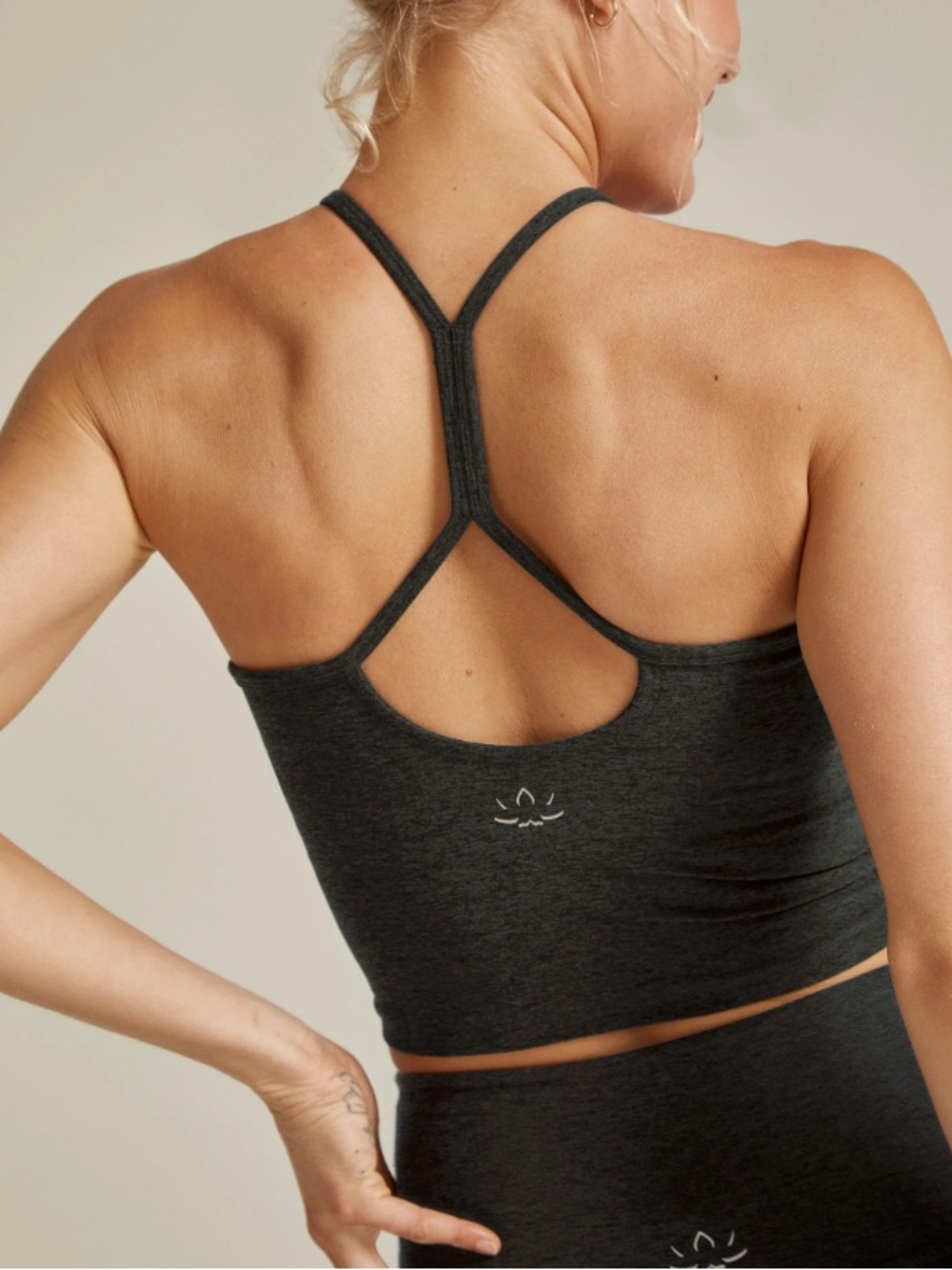 Beyond Yoga Spacedye Slim Racerback Cropped Tank Dark Charcoal Strappy Medium